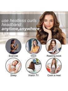 1入組不熱捲髮器,適用於睡眠中的長髮捲髮器,包含捲髮棒、髮夾、髮圈、緞帶,diy髮型工具套件