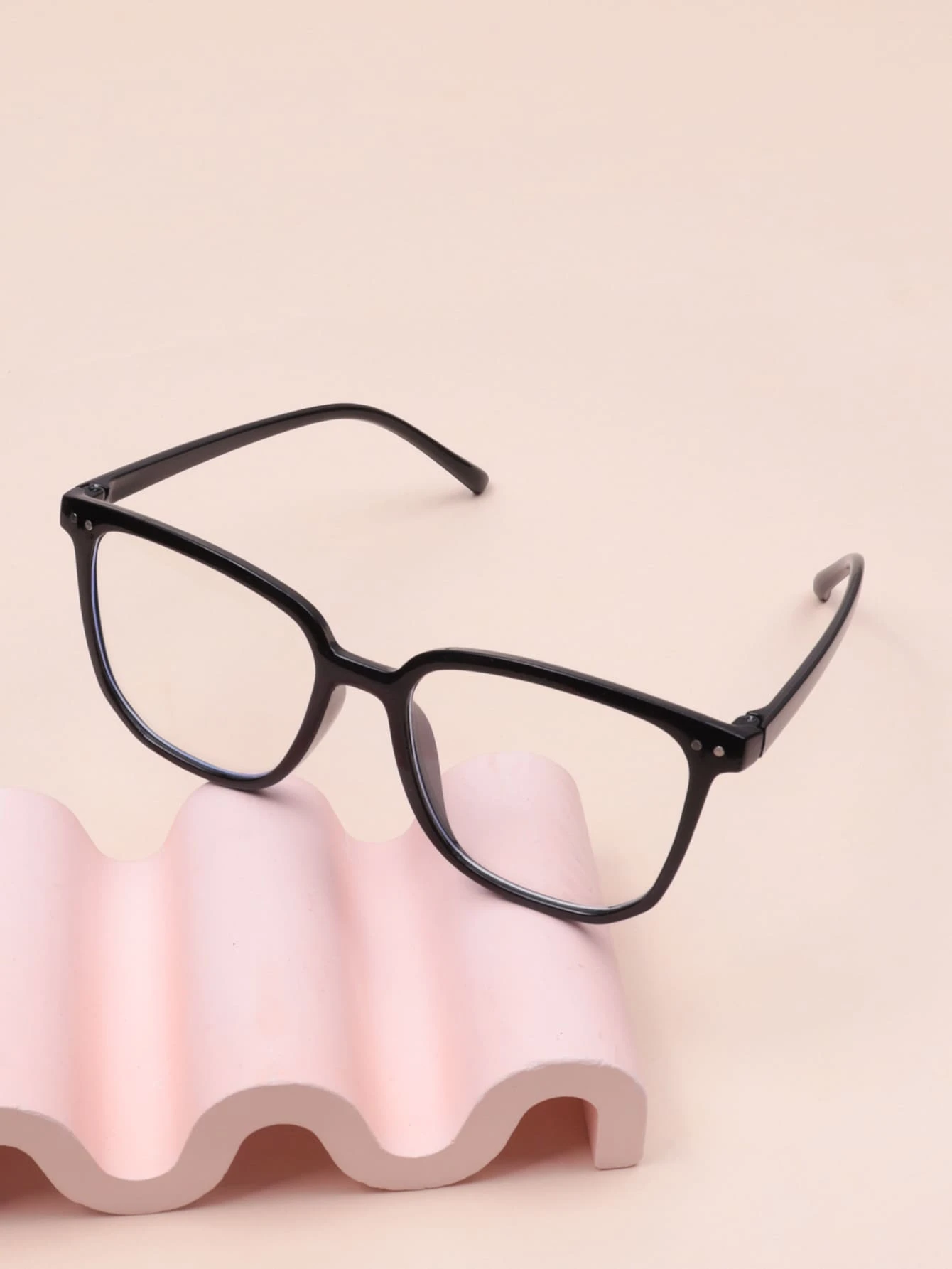 1pc Square Frame Clear Lens Glasses With Coating - Black - View 1
