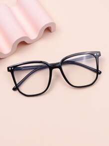 1pc Square Frame Clear Lens Glasses With Coating - Black - View 2