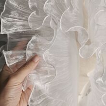 2m Gradient Rainbow Tulle Fabric With Mermaid Design Ruffle Hem, 3d Pleats, Lace Trim For Decorative Accessory Material - White - View 3