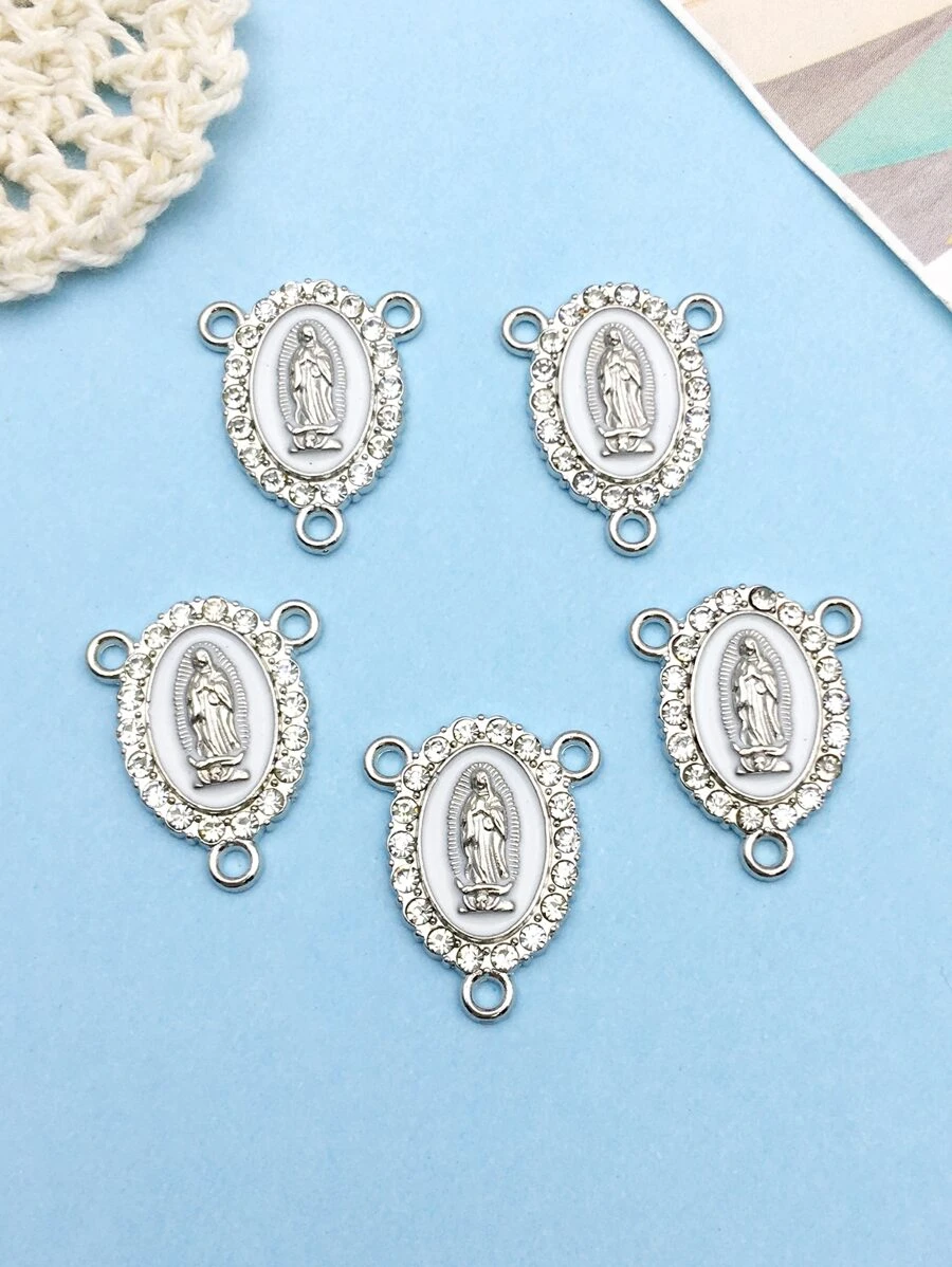 12 件 3 孔吊飾合金琺瑯水鑽聖母連結獎牌吊墜連接器適合 Diy 珠寶製作項鍊手鍊耳環配件 - 白色 - 查看 1