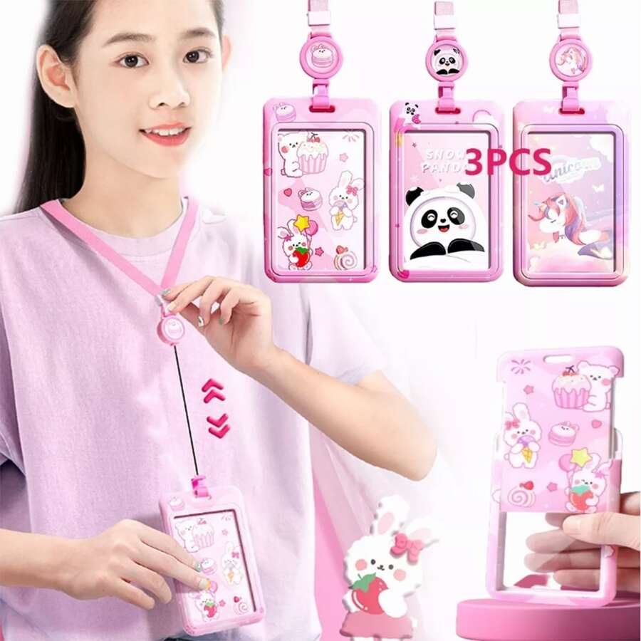 3pzs Yoyo Porta Credencial Gafetes Identificacion Estirable - Rosa - Ver 1