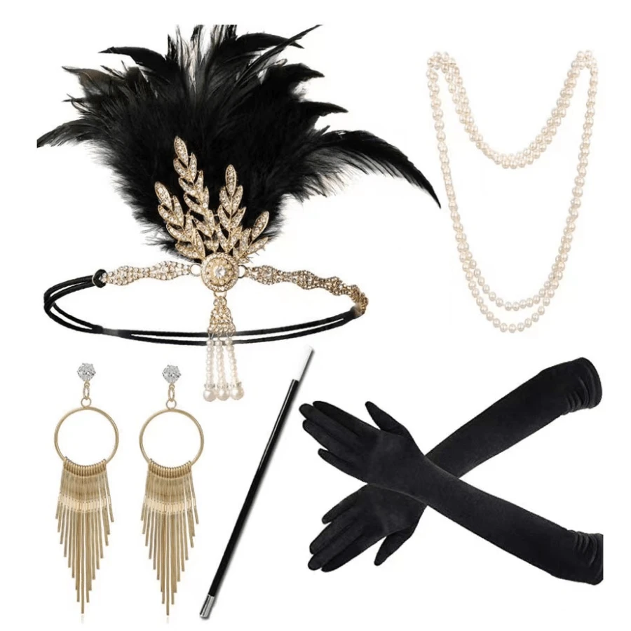 1set 5pcs 1920s Women's Holiday Party Accessories Feather Headband Christmas Dance Costume Halloween Prom - Multicolor - View 1