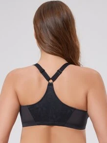 Plus Size Racerback Floral Lace Underwire Front Closure Bra, Lingerie