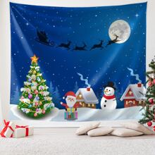Christmas Tapestry Wall Hanging Decoration Featuring Santa Claus, Sleigh, Reindeer, And Snowman, Flag For Room, Room Decor, Tapestry, Wall Art ,Room Stuffs, Flags For Room, Christmas Decor, Home Decor, Christmas Decorations, Wall Tapestry