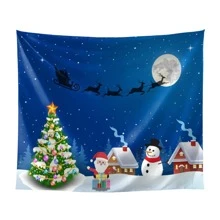 Christmas Tapestry Wall Hanging Decoration Featuring Santa Claus, Sleigh, Reindeer, And Snowman, Flag For Room, Room Decor, Tapestry, Wall Art ,Room Stuffs, Flags For Room, Christmas Decor, Home Decor, Christmas Decorations, Wall Tapestry