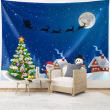 Christmas Tapestry Wall Hanging Decoration Featuring Santa Claus, Sleigh, Reindeer, And Snowman, Flag For Room, Room Decor, Tapestry, Wall Art ,Room Stuffs, Flags For Room, Christmas Decor, Home Decor, Christmas Decorations, Wall Tapestry