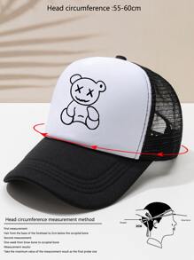 1pc Unisex White Line Drawing Bear Outdoor Leisure Adjustable Breathable Baseball Cap Trucker Cap Casual - Black and White - View 4