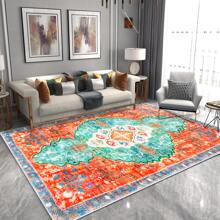 1pc Vintage Red European Style Floor Rug For Living Room, Sofa, Coffee Table, Study, Bedroom, Foldable And Machine Washable - Multicolor - View 1