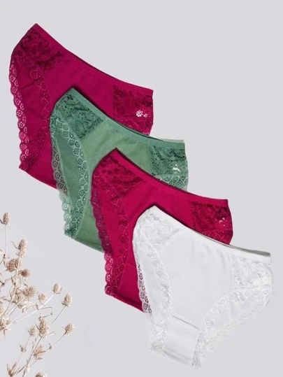 4 pzs Talla L Bragas algodón detalles encaje