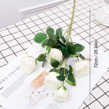 6入組圓形白色玫瑰仿真花適用於拍照片,家庭裝飾用品,婚禮,派對,事件,插花,花束伴娘手持,布玫瑰,塑膠花卉 - 白色 - 查看 6