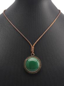 1pc Sun Shaped Green Stone & Alloy Pendant Necklace For Women, Retro Long Chain, Gift For Mother/Lover
