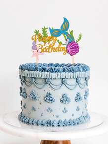 1/6/24入組生日蛋糕裝飾，快樂生日蛋糕插牌，美人魚蛋糕裝飾，適用於美人魚主題嬰兒淋浴和生日派對用品 - 彩色 - 查看 5