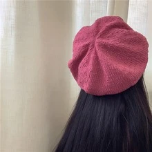 1頂女款玫瑰紅色簡約圖案貝雷帽畫家帽子 - 玫紅色 - 查看 8