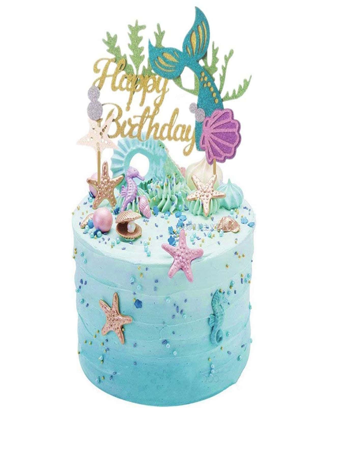 1/6/24入組生日蛋糕裝飾，快樂生日蛋糕插牌，美人魚蛋糕裝飾，適用於美人魚主題嬰兒淋浴和生日派對用品 - 彩色 - 查看 1