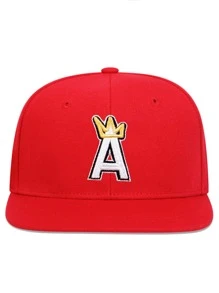 AR 1入組男士皇冠A刺繡嘻哈帽棒球帽防曬休閒帽子,合適的適合春天和秋天旅行,海灘派對 - 紅色 - 查看 2