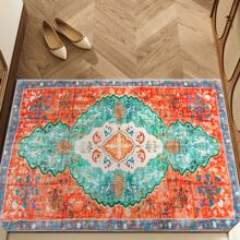 1pc Vintage Red European Style Floor Rug For Living Room, Sofa, Coffee Table, Study, Bedroom, Foldable And Machine Washable - Multicolor - View 6