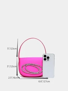 Mini Bolso De Mano Con Decoración De Diamantes De Imitación De Satén Rosa Para Mujer, Adecuado Para Citas Y Fiestas - Rosa Fucsia - Ver 5
