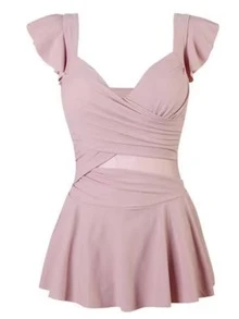 One Piece Swimsuit With Built-in Shorts And Square-cut Design - Dusty Pink - View 2