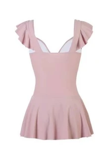 One Piece Swimsuit With Built-in Shorts And Square-cut Design - Dusty Pink - View 4