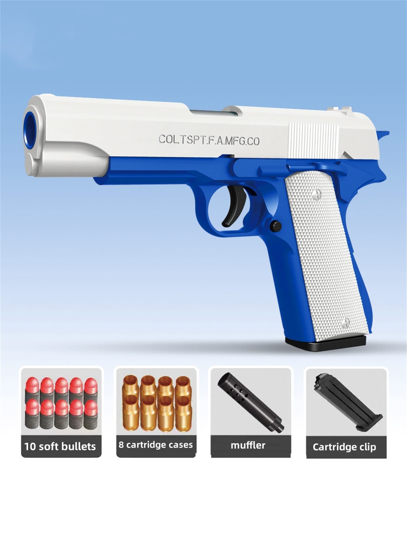 1 pieza Pistola de juguete azul manual cargando con suave - Azul y blanco - Ver 1