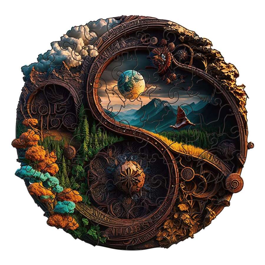 Yin Yang Shaped Wooden Puzzle - Apricot - View 1