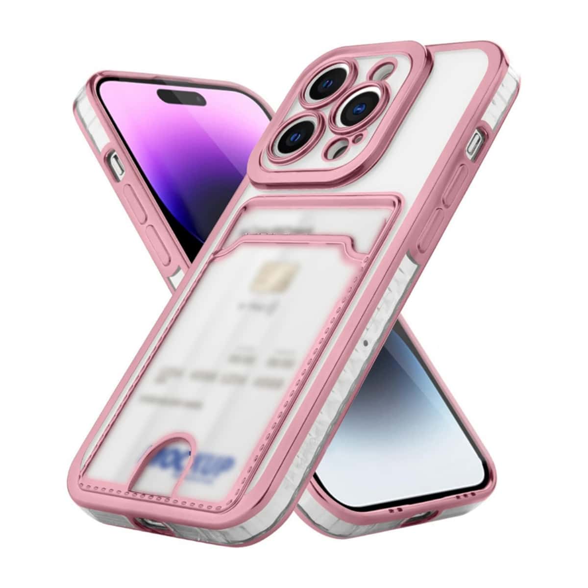 粉色撞色边框手机壳，带卡槽，兼容 15/15Pro/15Plus/15Pro Max，国际版，非国内版