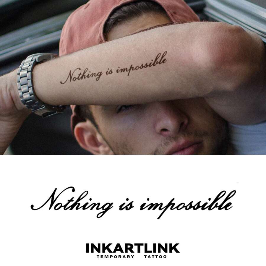 INKARTLINK Temporary Tattoo Stickers, Lasts 1-2 Weeks, Realistic And Water Resistant. Nothing Is Impossible. In-e406 - Black - View 1