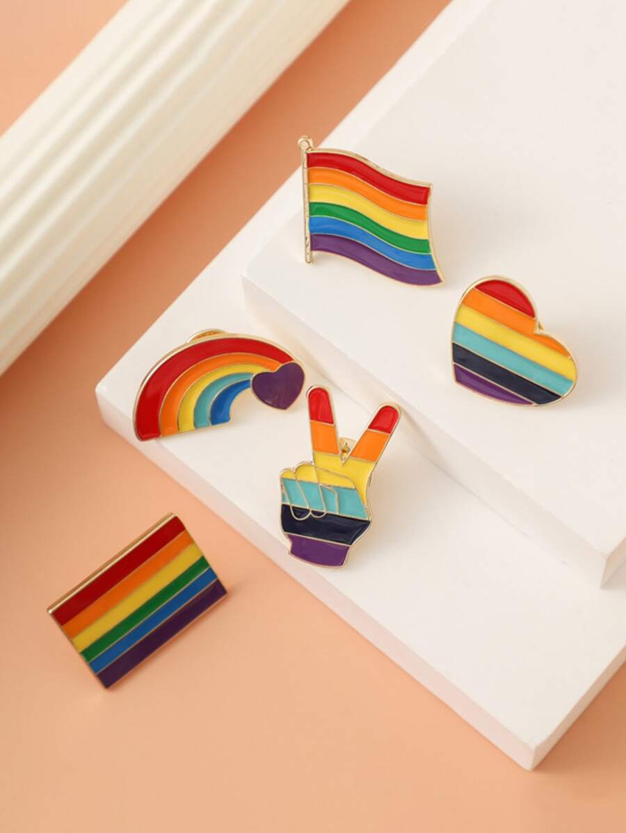 Set aus 5 broschenförmigen Regenbogenflaggen aus Metallmaterial - Verschiedenfarbig - Übersicht 1