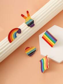 Set aus 5 broschenförmigen Regenbogenflaggen aus Metallmaterial - Verschiedenfarbig - Übersicht 3