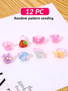 12 piezas Chicas Set de anillo con con dibujos animados de plástico Caja de regalo , al azar dulce diseño - Multicolor - Ver 5
