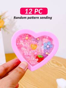 12 piezas Chicas Set de anillo con con dibujos animados de plástico Caja de regalo , al azar dulce diseño - Multicolor - Ver 1