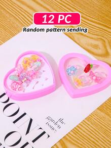 12 piezas Chicas Set de anillo con con dibujos animados de plástico Caja de regalo , al azar dulce diseño - Multicolor - Ver 4