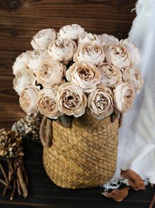 2 件人造牡丹花头红色仿花丝绸人造花头模拟牡丹用于婚礼派对装饰、蛋糕装饰和家庭客厅桌面装饰、万圣节装饰、圣诞节装饰、秋季派对装饰、丰收餐桌中心装饰、圣诞树/花环装饰家居装饰房间装饰