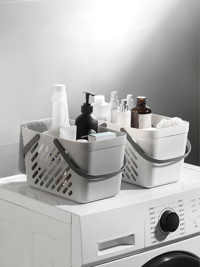 1pc Double Handles Slant Stripe Hollow Out Draining Bath Basket Bathroom Storage Basket