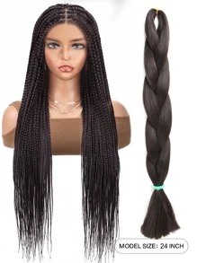 4入組黑棕色豪華毛髮24英寸髮辮延伸辮子盒子麻花辮合成纖維髮辮（超過四十種顏色），漸層長合成纖維髮辮，編織自然髮頭套，女性高溫合成纖維扭曲的鉤編髮套，合成毛髮延伸100克/件（共400克） - Black-brown - 查看 2