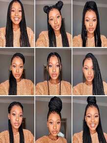 4入組黑棕色豪華毛髮24英寸髮辮延伸辮子盒子麻花辮合成纖維髮辮（超過四十種顏色），漸層長合成纖維髮辮，編織自然髮頭套，女性高溫合成纖維扭曲的鉤編髮套，合成毛髮延伸100克/件（共400克） - Black-brown - 查看 6