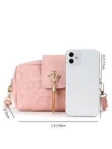 Fashionable Cartoon Embossed Crown Decoration Tassel Crossbody Bag - Pink - View 5