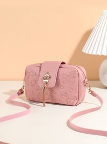 Fashionable Cartoon Embossed Crown Decoration Tassel Crossbody Bag - Pink - View 4