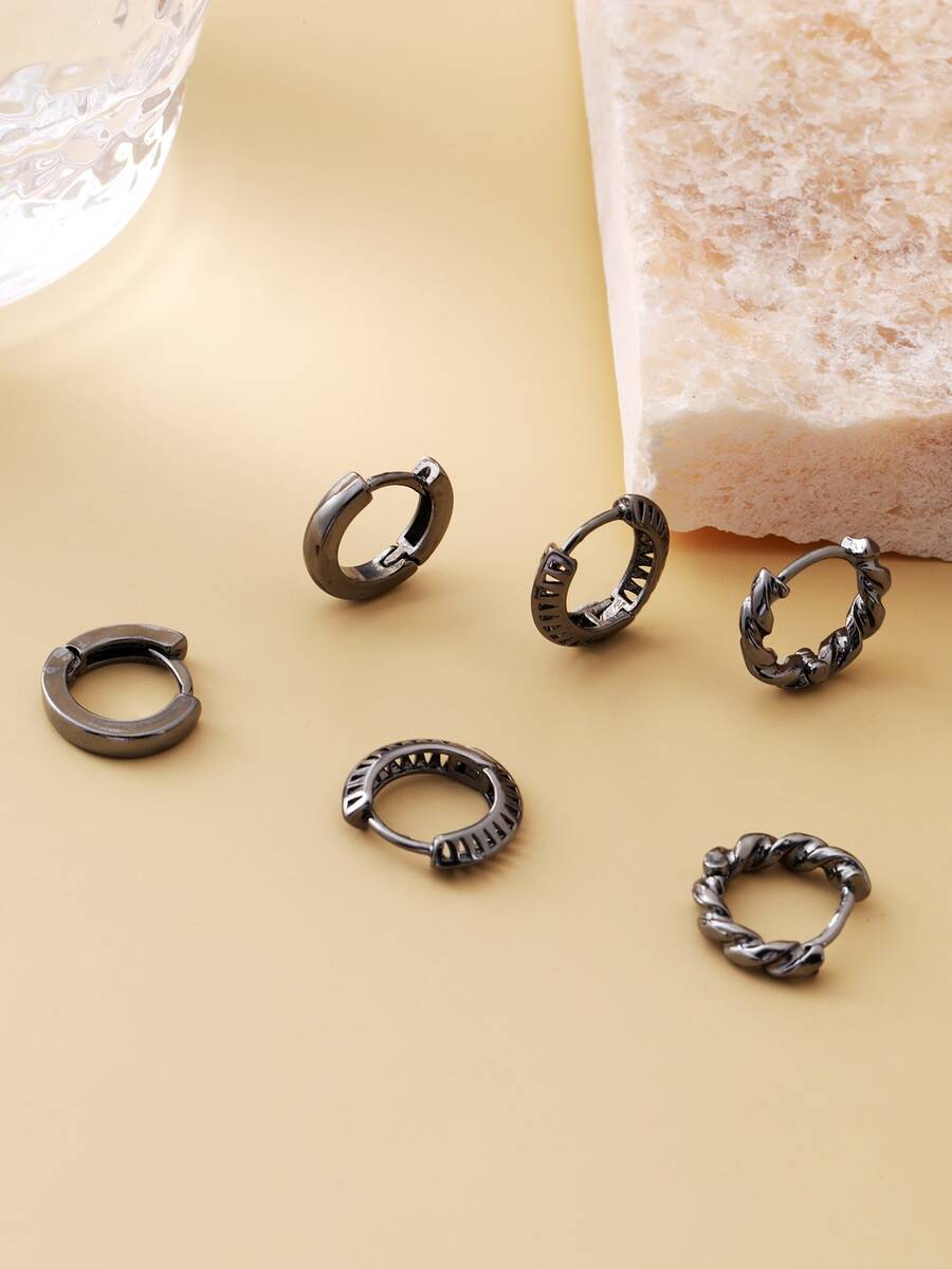 3 cặp/bộ Đen Đúng mốt Nam Hoa tai - Màu Đen Súng - Xem 1