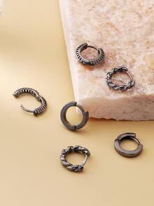 3 cặp/bộ Đen Đúng mốt Nam Hoa tai - Màu Đen Súng - Xem 2