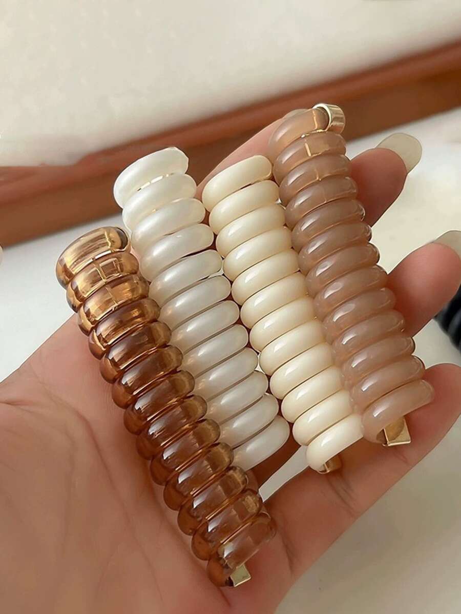 4 dây buộc tóc điện thoại đàn hồi và bền cho bím tóc, tóc đuôi ngựa và búi tóc thông thường - Nhiều màu - Xem 1