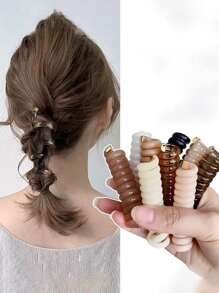 4 dây buộc tóc điện thoại đàn hồi và bền cho bím tóc, tóc đuôi ngựa và búi tóc thông thường - Nhiều màu - Xem 3