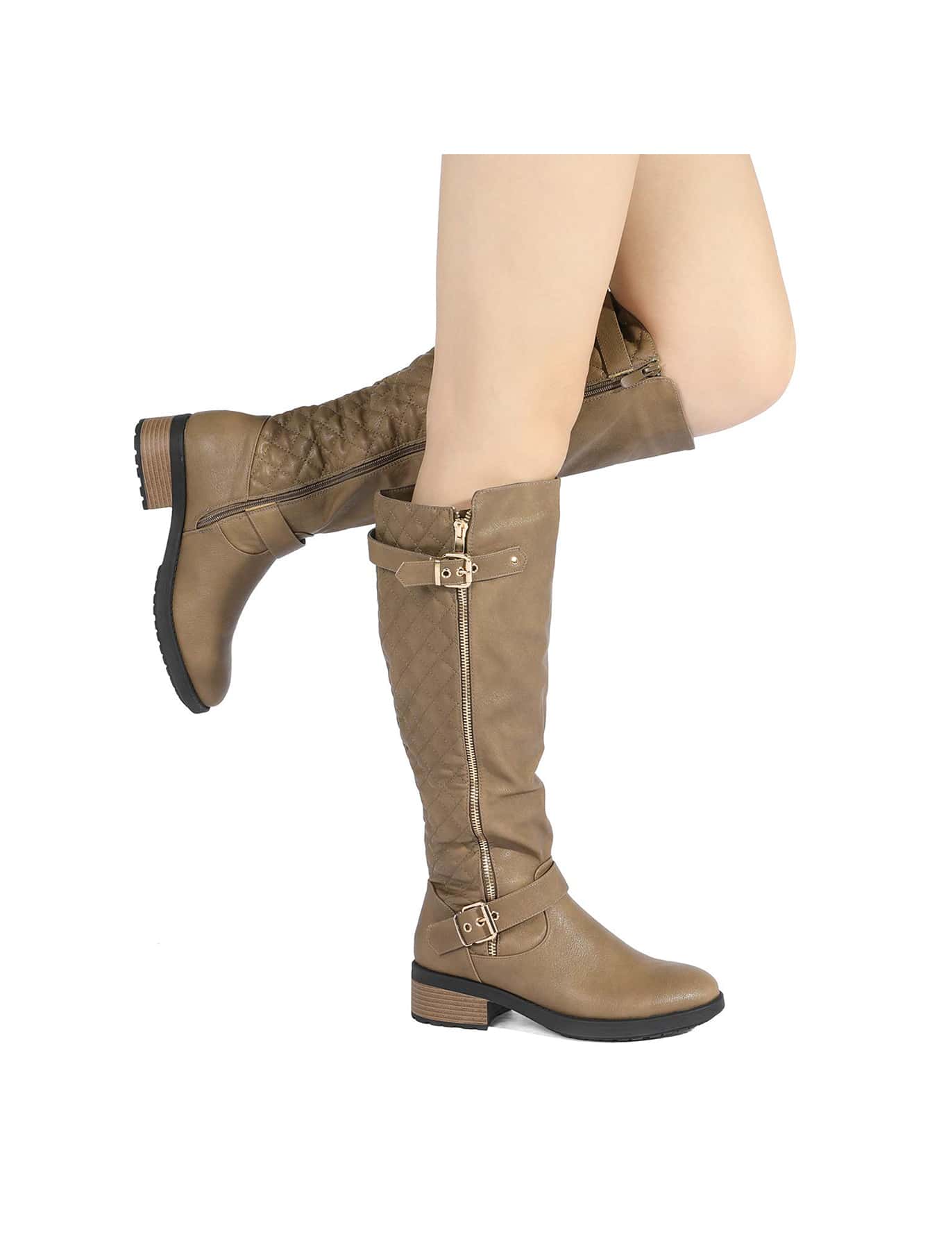 Wide Calf Boots Beige Knee High Slouch Boots Women's Stretch Suede