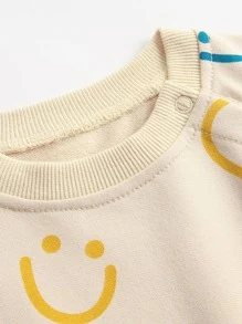 寶寶女孩可愛面孔印花長袖三角襯衫,適用於生日假日派對和春秋冬季（附有髮箍） - 杏色 - 查看 4