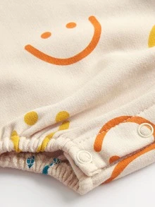 寶寶女孩可愛面孔印花長袖三角襯衫,適用於生日假日派對和春秋冬季（附有髮箍） - 杏色 - 查看 5