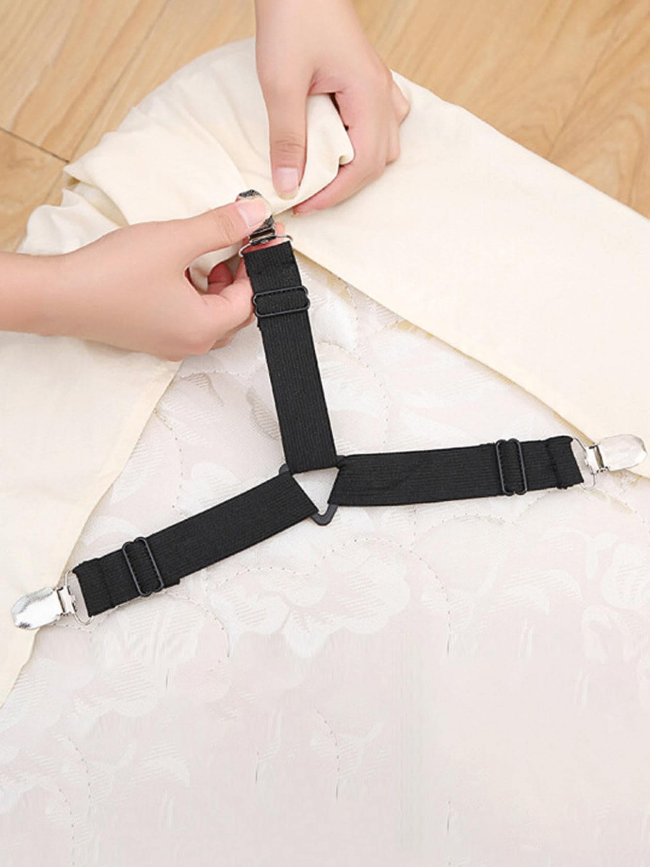 4pcs Adjustable Bed Sheet Fasteners With Clips, Keep Sheets In Place