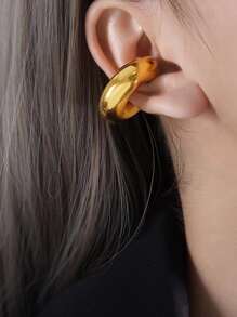 1雙圓形不銹鋼時尚夾式耳環,18K鍍金,適用於女士日常穿著 - 金色 - 查看 2