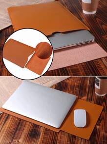 15 英寸棕色 PU 皮革笔记本电脑公文包保护套 11 13 14 15 英寸通用内胆包适用于 Macbook Air Pro HP Matebook ASUS 电脑笔记本等型号 - 15寸棕色 - 查看 3