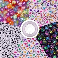 500入組圓字母珠子,亞克力字母數字珠子帶1卷的彈性水晶繩索適用於珠寶製作DIY項鍊手環(7x4mm) - 彩色 - 查看 1